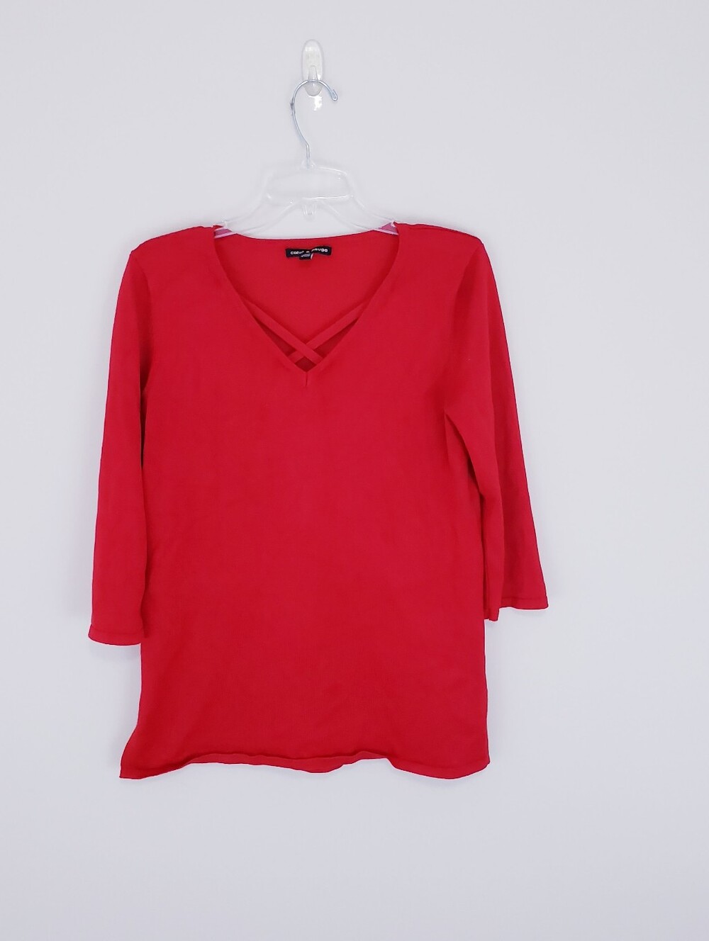 Cable & Gauge Red V-Neck Crisscross Long Sleeve Sweater Medium Office Wear